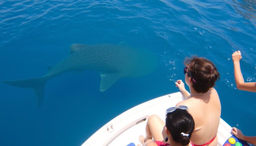Ethical whale shark observation with proper distance during an Eco-Conscious Philippine Adventure Ethical whale shark observation with proper distance during an Eco-Conscious Philippine Adventure