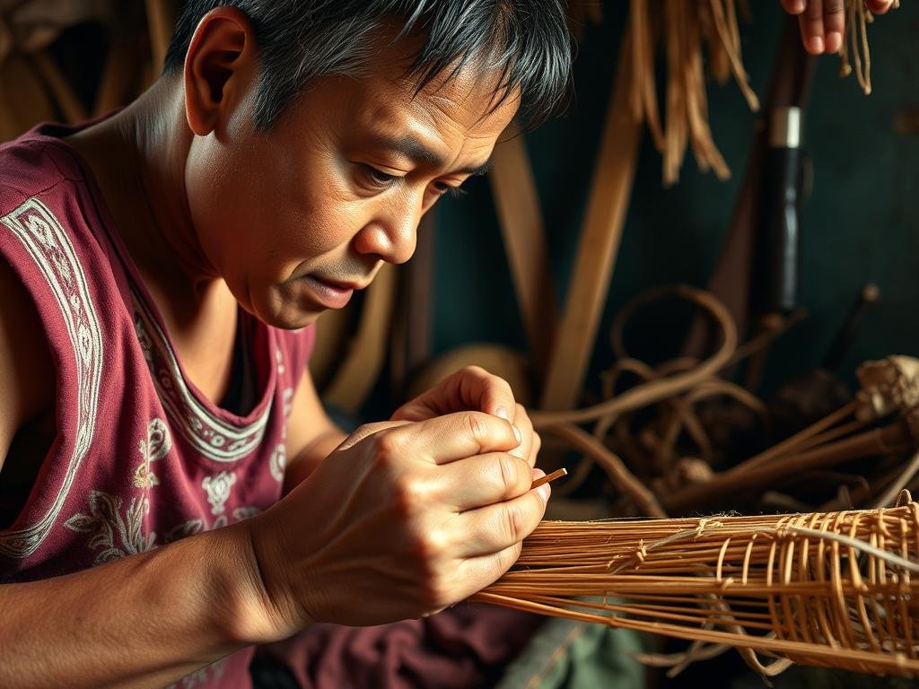 Local artisan in the Philippines creating traditional handicrafts that tourists can purchase to support local livelihoods