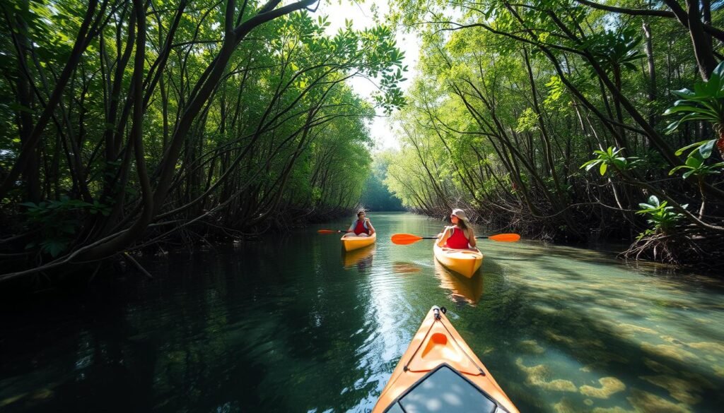 Mangrove forest conservation area in Siargao with eco-tourism kayaking during an Eco-Conscious Philippine Adventure Mangrove forest conservation area in Siargao with eco-tourism kayaking during an Eco-Conscious Philippine Adventure