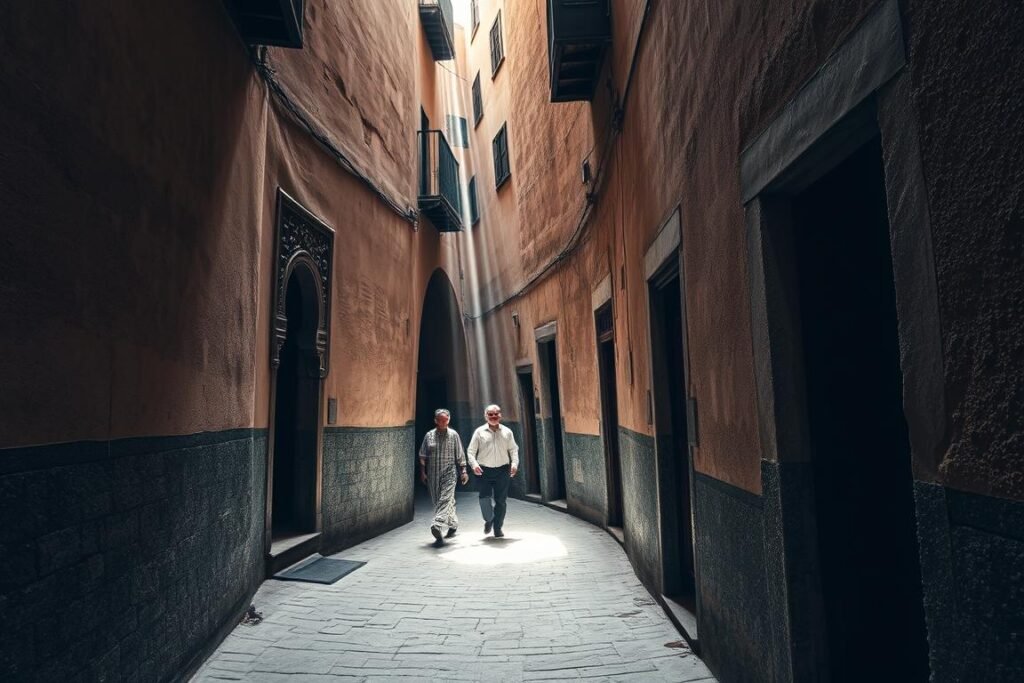 Narrow winding alleyways of Fez's ancient medina where travelers can experience authentic cultural immersion during eco-tourism in Morocco Narrow winding alleyways of Fez's ancient medina where travelers can experience authentic cultural immersion during eco-tourism in Morocco
