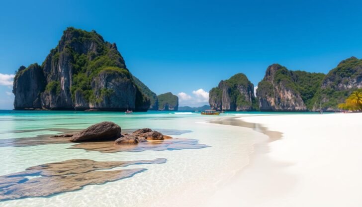 Pristine beach in the Philippines with clear turquoise water and limestone cliffs, highlighting what sustainable travel aims to preserve