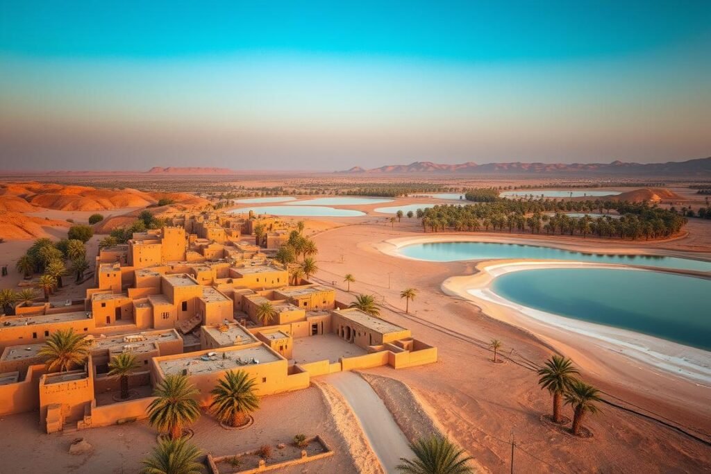 Siwa Oasis in Egypt with traditional mud-brick architecture and palm trees, a prime ecotourism in Egypt destination Siwa Oasis in Egypt with traditional mud-brick architecture and palm trees, a prime ecotourism in Egypt destination