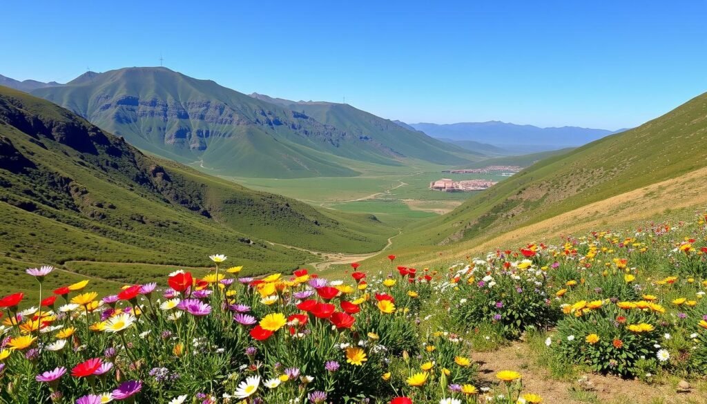 Spring blooms in the Atlas Mountains during ideal hiking season - ecotourism in Morocco Spring blooms in the Atlas Mountains during ideal hiking season - ecotourism in Morocco