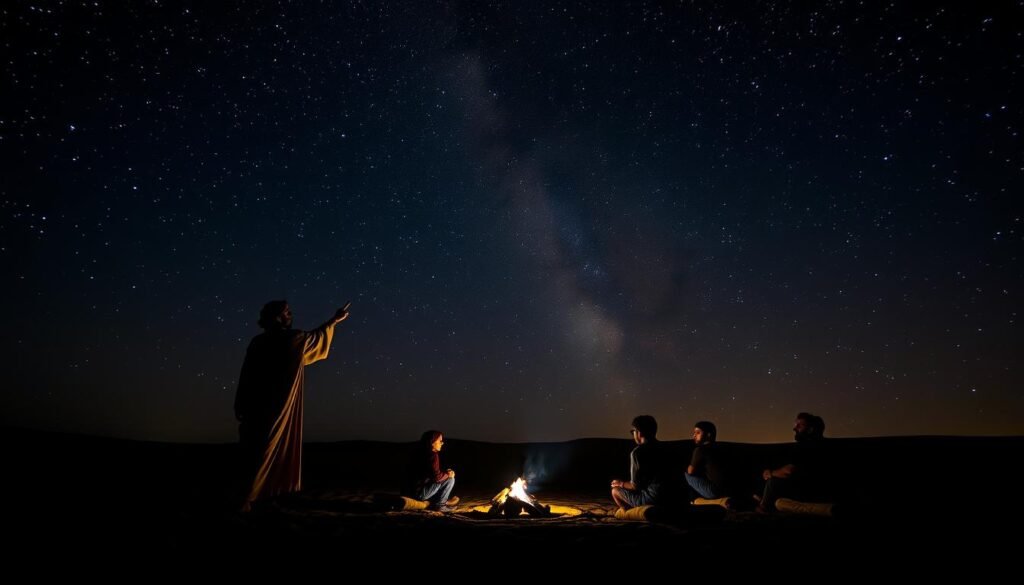 Stargazing experience in Egyptian desert with Bedouin guide pointing out constellations, cultural aspect of Egypt ecotourism Stargazing experience in Egyptian desert with Bedouin guide pointing out constellations, cultural aspect of Egypt ecotourism