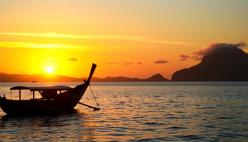Sunset over Philippine islands with sustainable tourism message for an Eco-Conscious Philippine Adventure Sunset over Philippine islands with sustainable tourism message for an Eco-Conscious Philippine Adventure