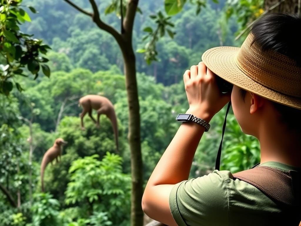 Tourist maintaining proper distance while observing wildlife in a sustainable travel Philippines setting Tourist maintaining proper distance while observing wildlife in a sustainable travel Philippines setting