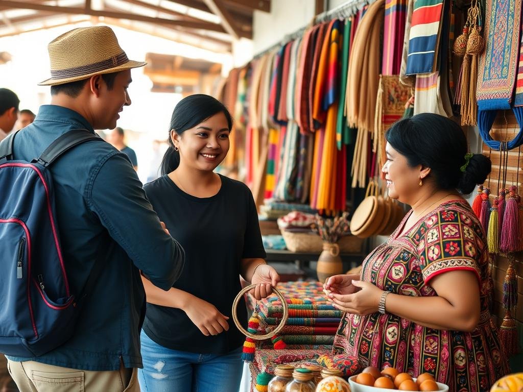Tourist purchasing handcrafted souvenirs directly from Filipino artisans - Sustainable Travel Philippines Checklist