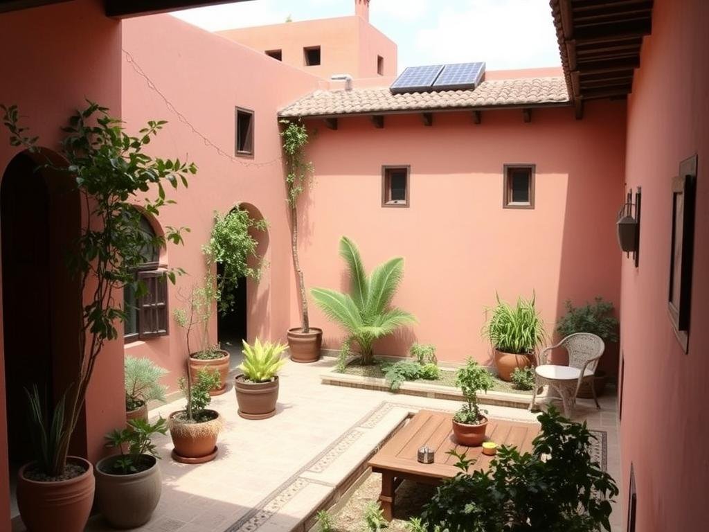 Traditional Moroccan eco-lodge with solar panels and organic garden - ecotourism in Morocco Traditional Moroccan eco-lodge with solar panels and organic garden - ecotourism in Morocco