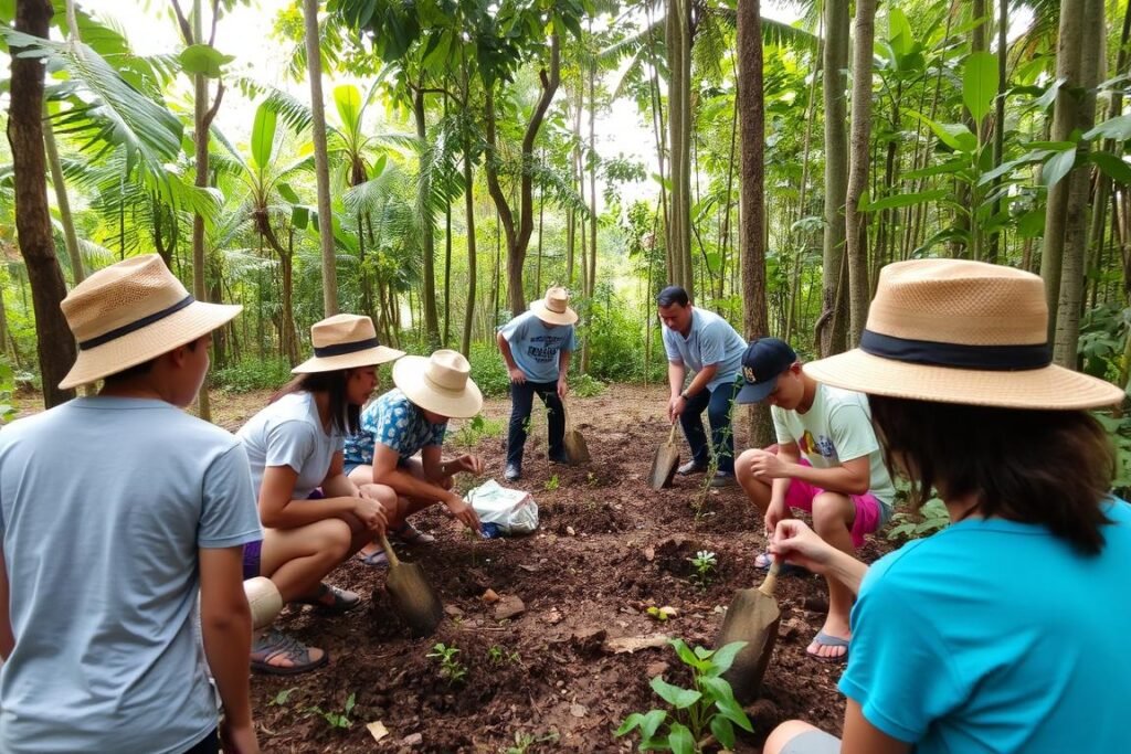 Tree planting activity in Philippine rainforest during an Eco-Conscious Philippine Adventure Tree planting activity in Philippine rainforest during an Eco-Conscious Philippine Adventure