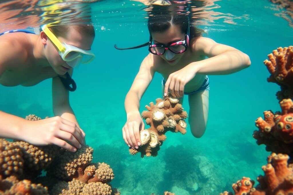 Volunteer coral restoration project during an Eco-Conscious Philippine Adventure Volunteer coral restoration project during an Eco-Conscious Philippine Adventure