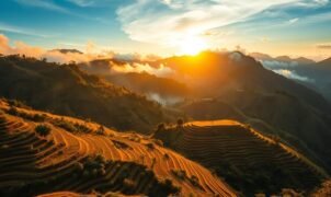 sunrise over Ifugao rice terraces with morning mist