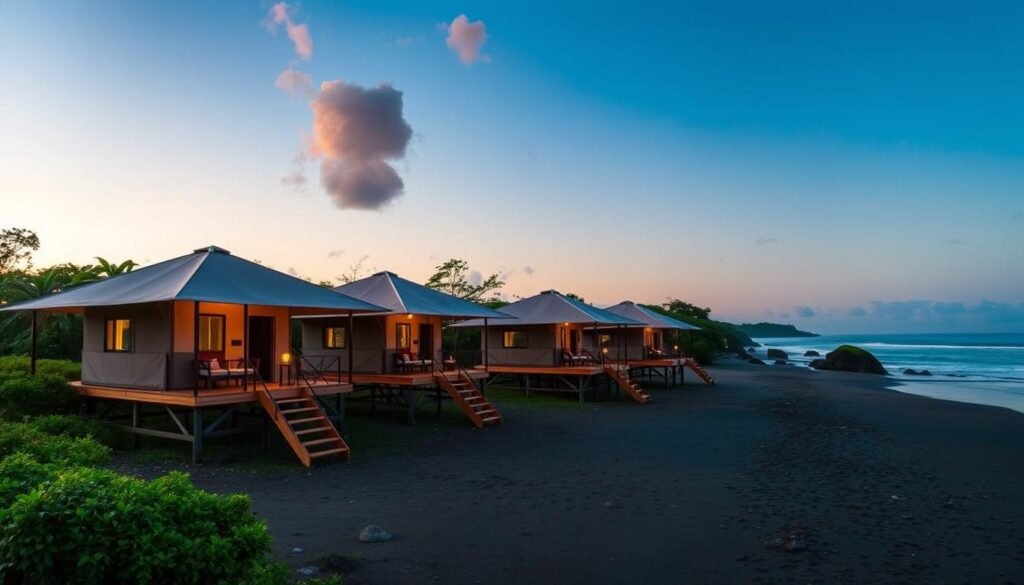 La Leona Eco Lodge tents on the beach near Corcovado National Park, Costa Rica La Leona Eco Lodge tents on the beach near Corcovado National Park, Eco Lodges in Costa Rica