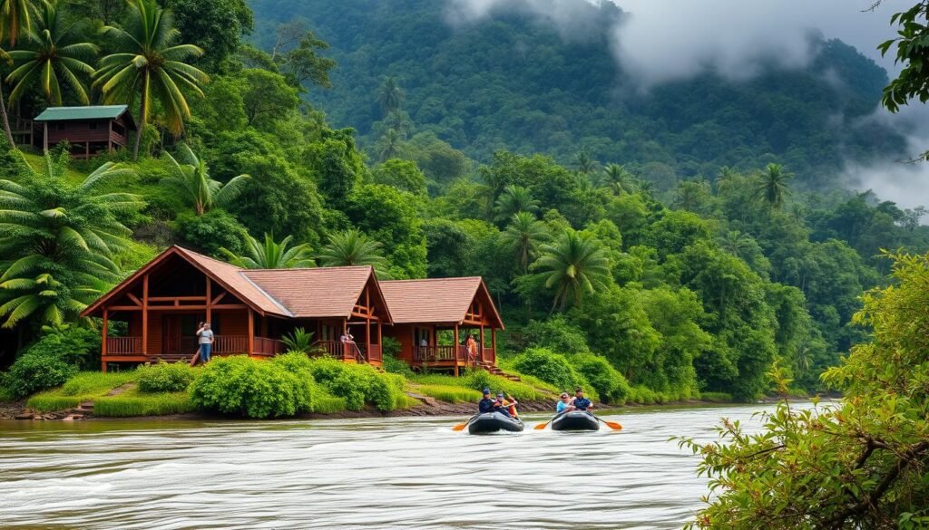 Rios Lodge cabins along the Pacuare River in Limón, Costa Rica Rios Lodge cabins along the Pacuare River in Limón, Costa Rica